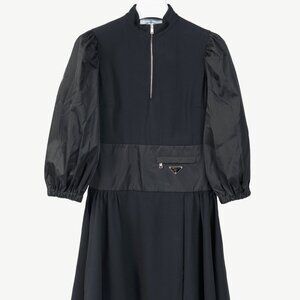 Prada Black Re-Nylon Patchwork Zip Mini Dress